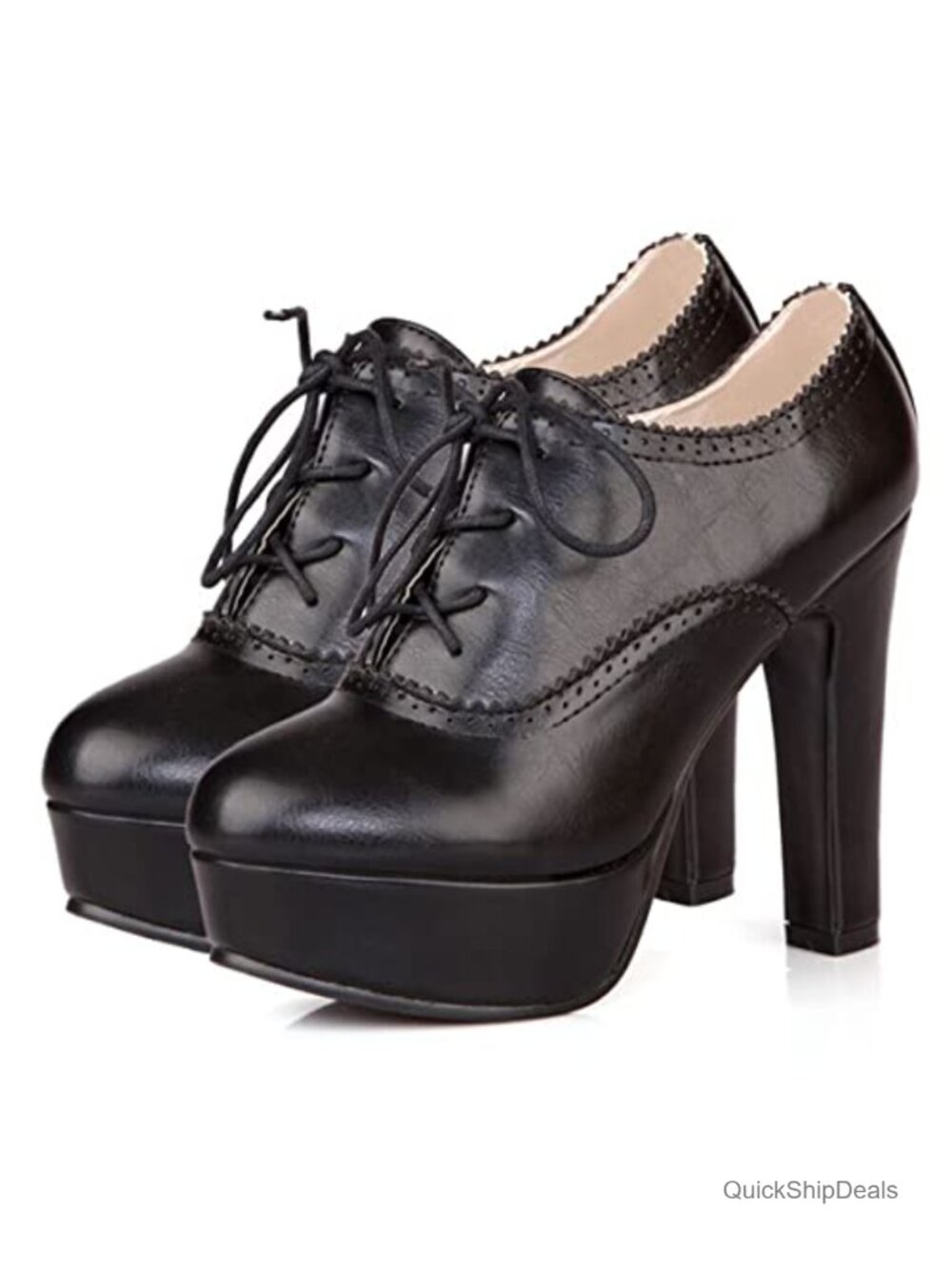 Women's Vintage Wingtip Oxfords Lace-Up Block Heel Platform Ankle Booties